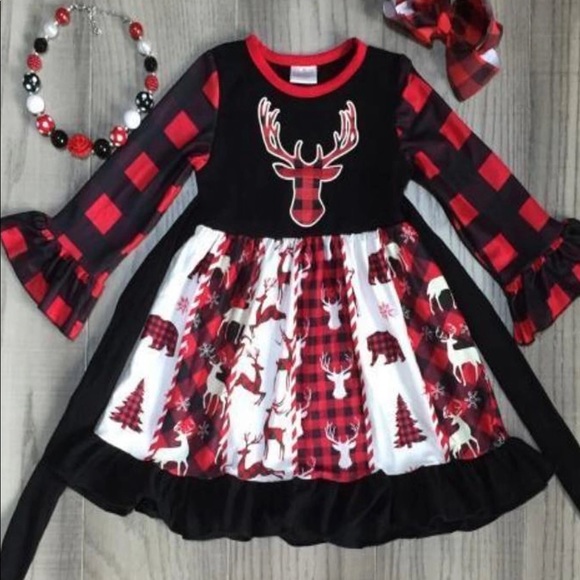 Other - Red Buffalo Plaid Deer Twirl Dress